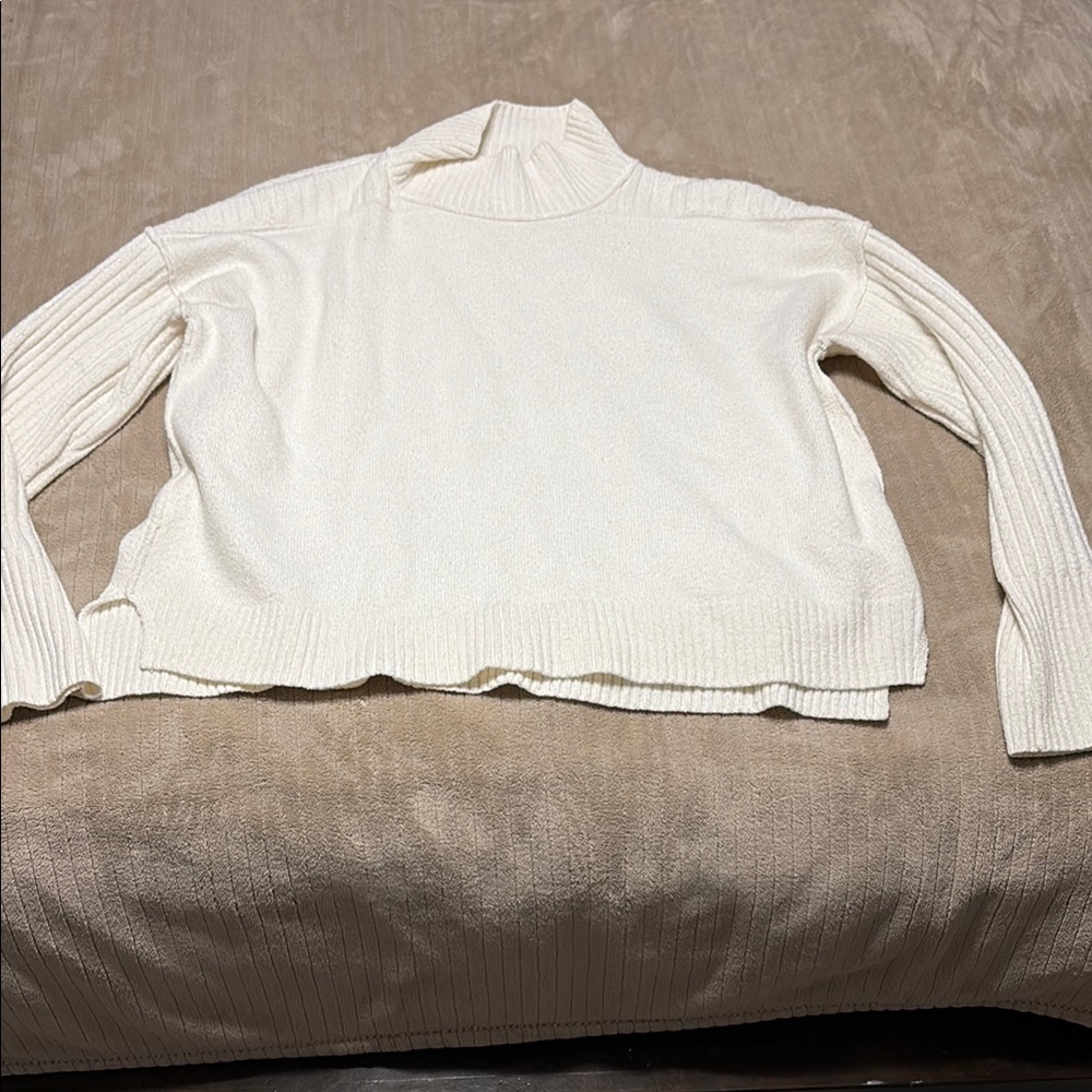 Cream Cowl Neck Sweater with Ribbed Details